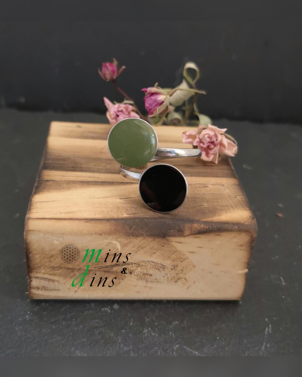 beton ring edelstahl schwarz oliv 10mm verstellbarer edelstahlring beton duo handgefertigter beton ring schwarz grün moderner beton schmuck ring