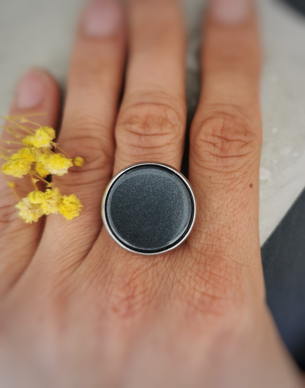 beton ring edelstahl silberstaub 21mm handgefertigter beton ring mit harz verstellbarer edelstahl ring beton statement beton schmuck ring